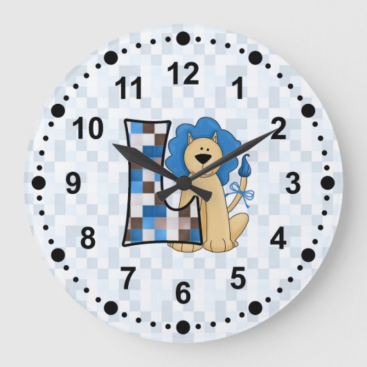 Kinder blauwe leng Mongoram Letter L Grote Klok (Voorkant)