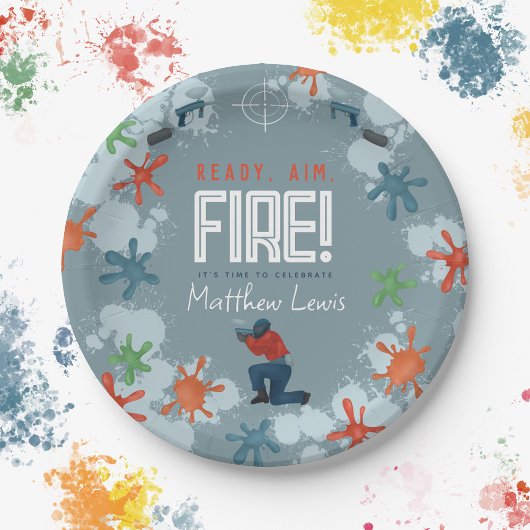 Kinder Blauwe Paintball Jongens Verjaardagsfeestje Papieren Bordje