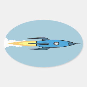 Kinder blauwe raketschild buitenruimtetuig akoesti ovale sticker