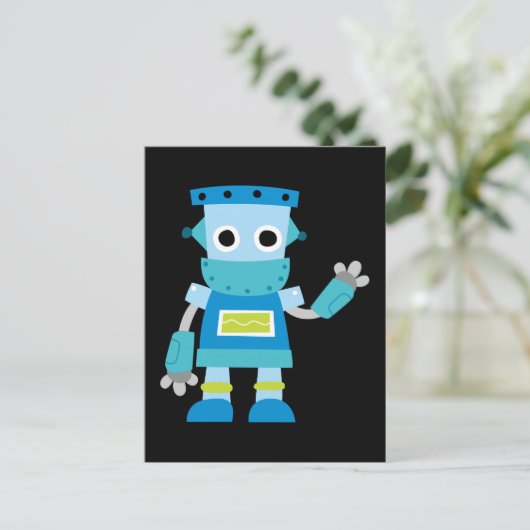 Kinder blauwe robot briefkaart (Staand voorkant)
