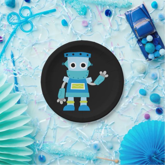 Kinder blauwe robot papieren bordje (Feest)