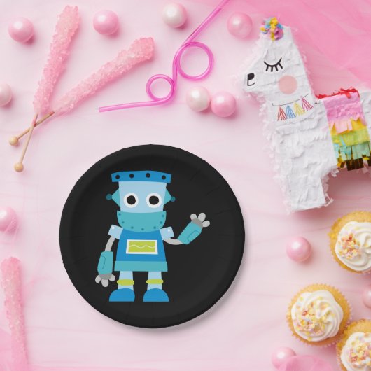 Kinder blauwe robot papieren bordje (Feest)