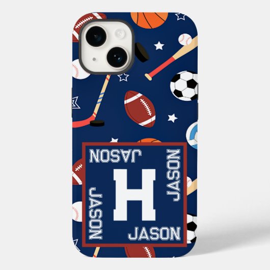 Kinder Blauwe Sportuitrustingspatroon Case-Mate iPhone Case (Achterkant)