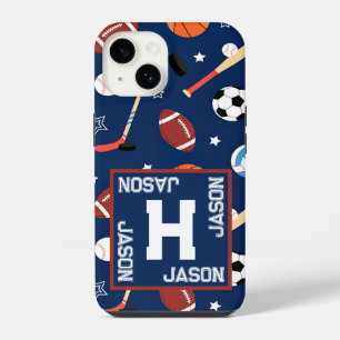 Kinder Blauwe Sportuitrustingspatroon iPhone 14 Hoesje