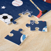 Kinder Blauwe Sportuitrustingspatroon Legpuzzel (Zijkant)