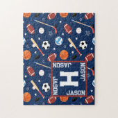 Kinder Blauwe Sportuitrustingspatroon Legpuzzel (Verticaal)