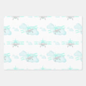 Kinder Blauwe Vliegtuig Vliegende Luchtvaart Verja Inpakpapier Vel (Voorkant 3)