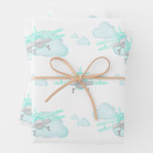 Kinder Blauwe Vliegtuig Vliegende Luchtvaart Verja Inpakpapier Vel (In situ)