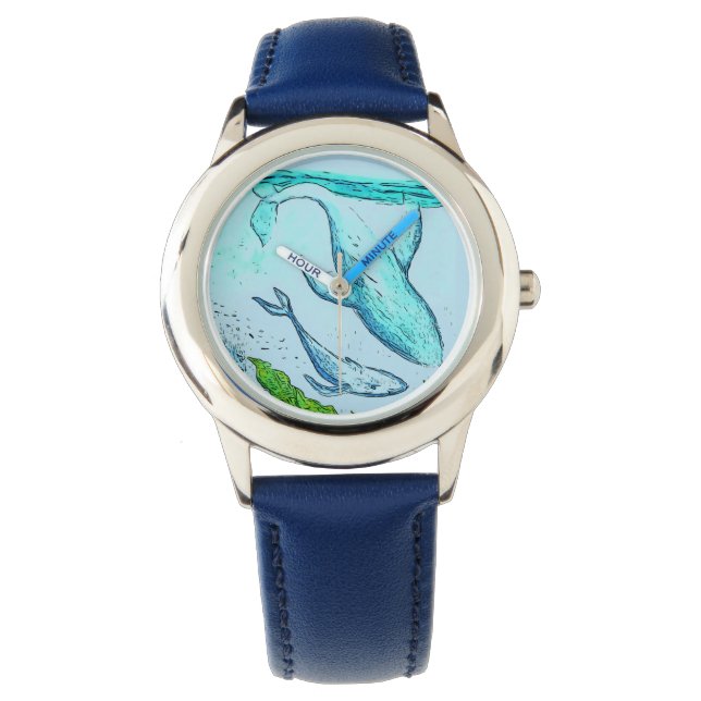 Kinder Blauwe Walvis Art Watch Horloge (Voorkant)