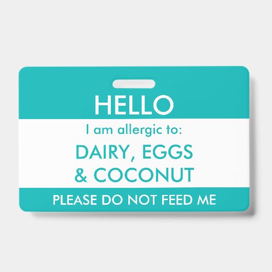 Kinder Blauwgroen Hallo Mijn naam is allergisch vo Badge (Front)