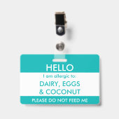 Kinder Blauwgroen Hallo Mijn naam is allergisch vo Badge (Front with Clip)