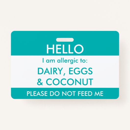 Kinder Blauwgroen Hallo Mijn naam is allergisch vo Badge (Voorkant)