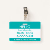 Kinder Blauwgroen Hallo Mijn naam is allergisch vo Badge (Voorkant met clip)