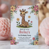 Kinder Bloemen Giraffe Oerwoud 3e Verjaardagsfeest Kaart