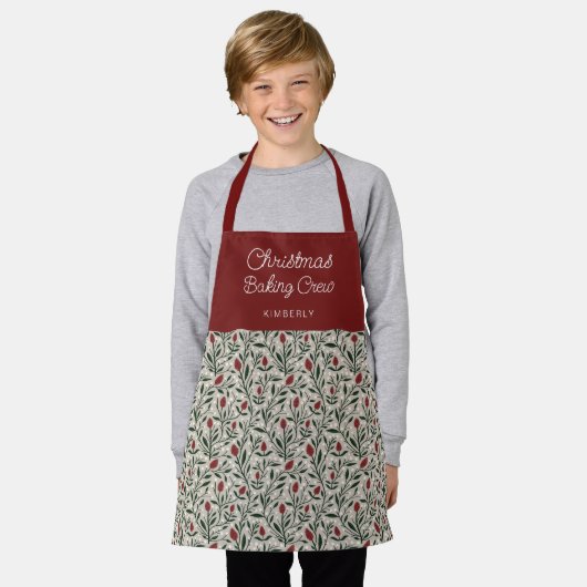 Kinder bloemmotief kerstbakbemanning | Naam Schort (Gedragen)