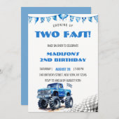 Kinder Blue Monster Trucks Verjaardag Kaart (Voorkant / Achterkant)