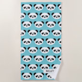 Kinder Blue Panda Beer Pattern Kawaii Personalizee Strandlaken (Voorkant)
