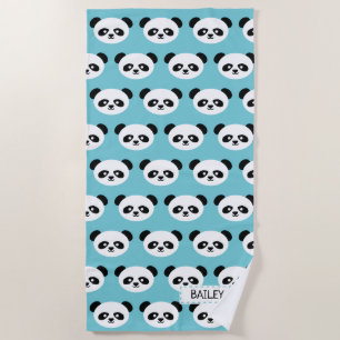 Kinder Blue Panda Beer Pattern Kawaii Personalizee Strandlaken