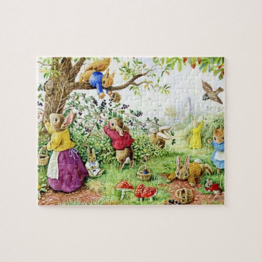 Kinder Blueberry Picking Bunny Familie Legpuzzel (Horizontaal)