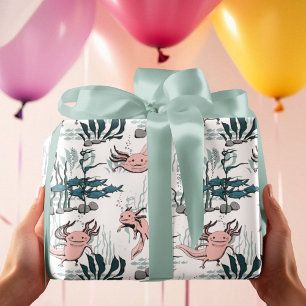 Kinder Blush Roze & Groene Onderwater Axolotl Teke Cadeaupapier