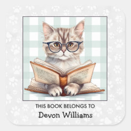 Kinder boekenkatkookplaat vierkante sticker