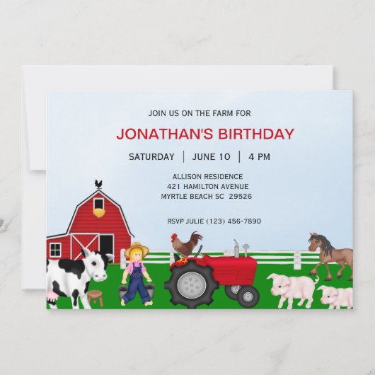 Kinder Boerderij Birthday Invitation Kaart (Voorkant)
