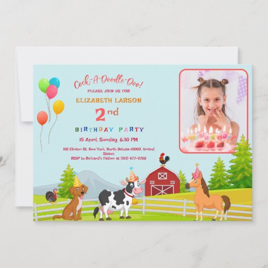 Kinder Boerderij Thema Verjaardagsfeestje Aangepas Kaart (Voorkant)