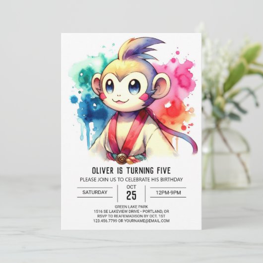 Kinder Boho Monkey verjaardag Kaart (Staand voorkant)