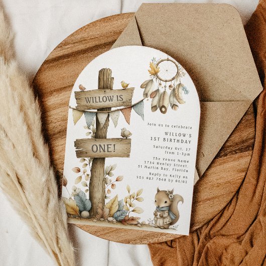 Kinder Boho Woodland thema verjaardagsfeestje Kaart