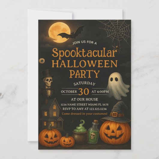 Kinder Boo Bash Spooktacular Party Invitation Kaart (Voorkant)