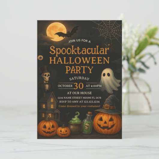 Kinder Boo Bash Spooktacular Party Invitation Kaart (Staand voorkant)