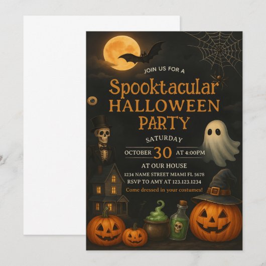 Kinder Boo Bash Spooktacular Party Invitation Kaart (Voorkant / Achterkant)