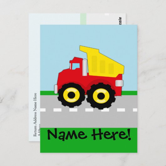 Kinder boogconstructiedumptruck briefkaart (Voorkant / Achterkant)