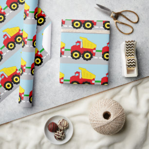 Kinder boogconstructiedumptruck cadeaupapier