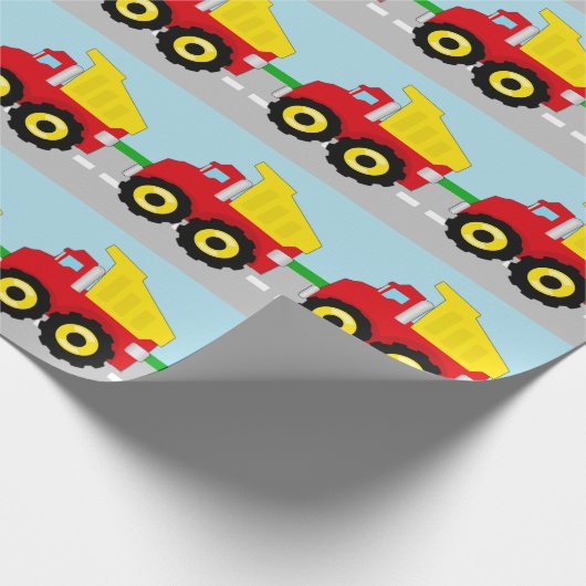 Kinder boogconstructiedumptruck cadeaupapier (Hoek)