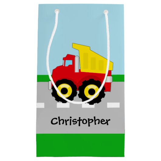 Kinder boogconstructiedumptruck klein cadeauzakje (Voorkant)