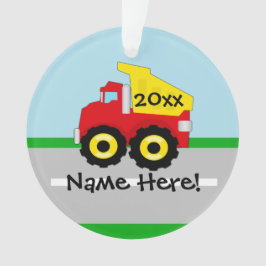 Kinder boogconstructiedumptruck ornament