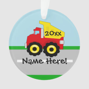 Kinder boogconstructiedumptruck ornament