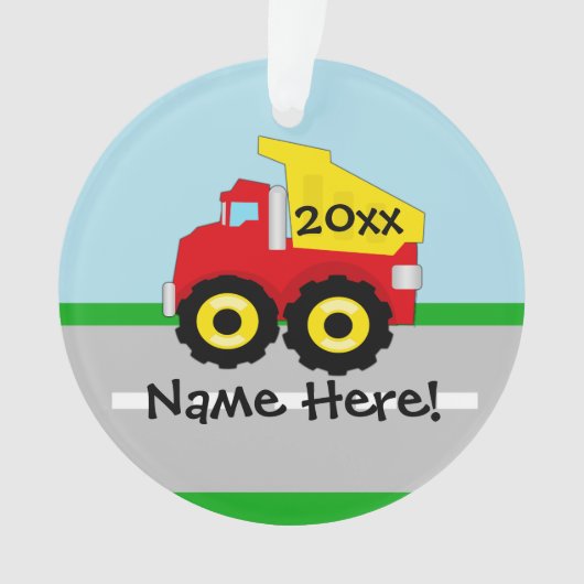 Kinder boogconstructiedumptruck ornament (voorkant)