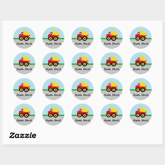 Kinder boogconstructiedumptruck ronde sticker (Vel)