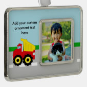 Kinder boogconstructiedumptruck verzilverd omlijst ornament (Rechts)