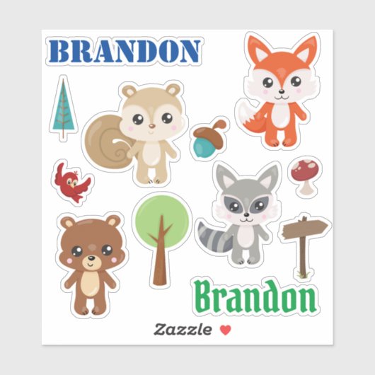 Kinder bosdieren gepersonaliseerde leuke set sticker (Vel)