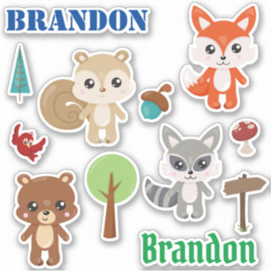 Kinder bosdieren gepersonaliseerde leuke set sticker