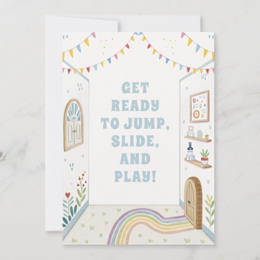 Kinder Bounce Bash, Speel Verjaardag Kaart (Achterkant)