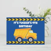Kinder Bouw Dump Truck Boys Birthday Party Kaart (Staand voorkant)