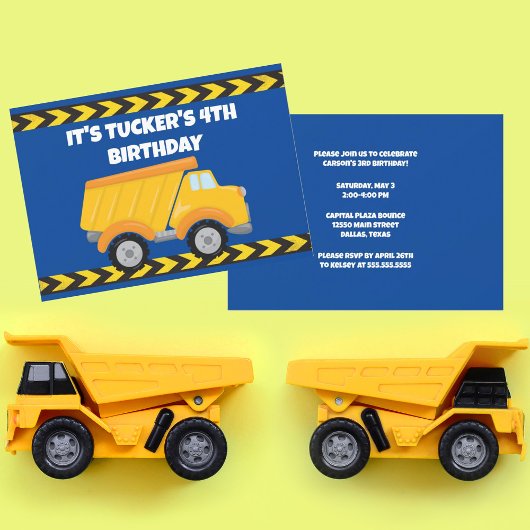 Kinder Bouw Dump Truck Boys Birthday Party Kaart