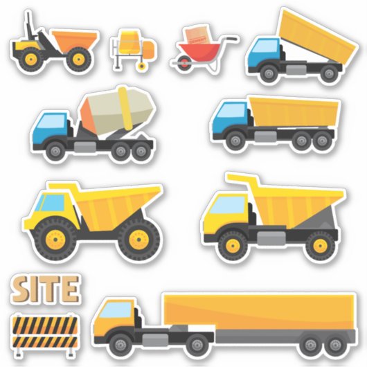 Kinder bouwplaatsvoertuigen sticker (Voorkant)