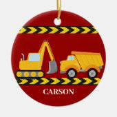 Kinder bouwtruck Custom Boys Red Christmas Keramisch Ornament (Voorkant)