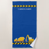 Kinder bouwvoertuig Custom Boys Blue Strandlaken (Voorkant)