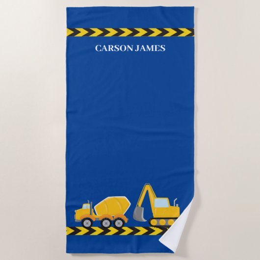 Kinder bouwvoertuig Custom Boys Blue Strandlaken (Voorkant)